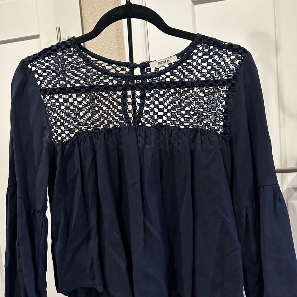 Navy blue cute long sleeve top